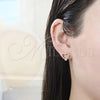 Oro Laminado Stud Earring, Gold Filled Style Heart Design, with White Micro Pave, Polished, Golden Finish, 02.94.0093