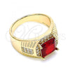 Oro Laminado Mens Ring, Gold Filled Style with Garnet Cubic Zirconia and White Micro Pave, Polished, Golden Finish, 01.266.0046.1.10