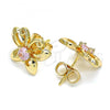 Oro Laminado Stud Earring, Gold Filled Style Butterfly Design, with Pink Cubic Zirconia, Polished, Golden Finish, 02.387.0020