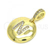Oro Laminado Fancy Pendant, Gold Filled Style Initials Design, with White Cubic Zirconia, Polished, Golden Finish, 05.341.0011