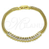 Oro Laminado Fancy Bracelet, Gold Filled Style Bismark and Baguette Design, with White Cubic Zirconia, Polished, Golden Finish, 03.283.0392.07