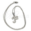 Stainless Steel Pendant Necklace, Initials and Rolo Design, with White Crystal, Polished, Steel Finish, 04.238.0005.1.18