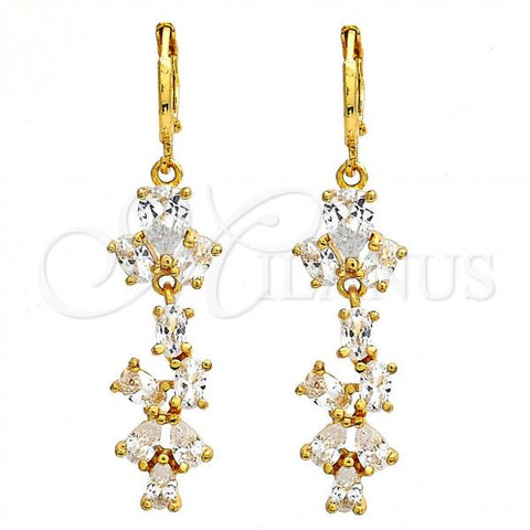 Oro Laminado Long Earring, Gold Filled Style Teardrop Design, with White Cubic Zirconia, Polished, Golden Finish, 02.217.0013
