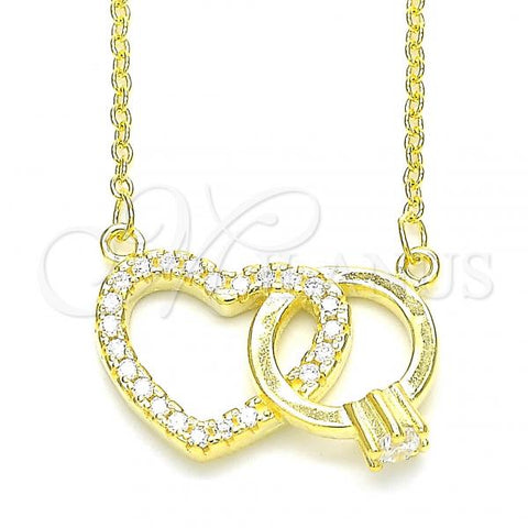 Sterling Silver Pendant Necklace, Heart Design, with White Cubic Zirconia and White Crystal, Polished, Golden Finish, 04.336.0023.2.16