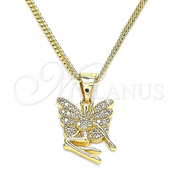 Oro Laminado Pendant Necklace, Gold Filled Style Angel Design, with White Micro Pave, Polished, Golden Finish, 04.156.0449.20