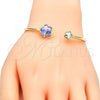 Oro Laminado Individual Bangle, Gold Filled Style Flower Design, with Tanzanite and Aurore Boreale Swarovski Crystals, Polished, Golden Finish, 07.239.0011.8 (02 MM Thickness, One size fits all)