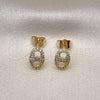 Oro Laminado Stud Earring, Gold Filled Style Puff Mariner Design, with White Micro Pave, Polished, Golden Finish, 02.283.0078