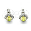 Rhodium Plated Stud Earring, with Luminous Green Swarovski Crystals and White Cubic Zirconia, Polished, Rhodium Finish, 02.26.0145.1