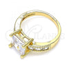 Oro Laminado Multi Stone Ring, Gold Filled Style with White Cubic Zirconia, Polished, Golden Finish, 01.210.0126.08