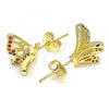 Oro Laminado Stud Earring, Gold Filled Style Butterfly Design, with Garnet Micro Pave, Polished, Golden Finish, 02.156.0374.1