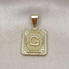 Oro Laminado Fancy Pendant, Gold Filled Style Initials Design, Diamond Cutting Finish, Golden Finish, 05.411.0049