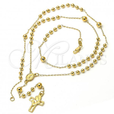 Oro Laminado Medium Rosary, Gold Filled Style Divino Niño and Virgen Maria Design, Polished, Golden Finish, 5.218.003.24