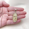 Oro Laminado Religious Pendant, Gold Filled Style Guadalupe Design, with Multicolor Cubic Zirconia, Diamond Cutting Finish, Golden Finish, 05.411.0072