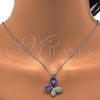 Rhodium Plated Pendant Necklace, Butterfly Design, with Tanzanite and Aurore Boreale Swarovski Crystals, Polished, Rhodium Finish, 04.239.0043.9.18