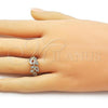 Oro Laminado Multi Stone Ring, Gold Filled Style Leaf and Baguette Design, with White Cubic Zirconia and White Micro Pave, Polished, Golden Finish, 01.266.0061