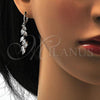 Rhodium Plated Long Earring, Leaf Design, with White Cubic Zirconia, Polished, Rhodium Finish, 02.217.0014.2