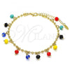 Oro Laminado Charm Anklet , Gold Filled Style with Multicolor Crystal, Polished, Golden Finish, 03.383.0011.3.10