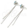 Rhodium Plated Long Earring, Flower Design, with Aquamarine Swarovski Crystals, Polished, Rhodium Finish, 02.239.0022.3