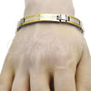 Stainless Steel Solid Bracelet, Greek Key Design, Polished, Two Tone, 03.114.0308.09