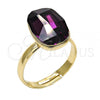 Oro Laminado Multi Stone Ring, Gold Filled Style with Amethyst Swarovski Crystals, Polished, Golden Finish, 01.239.0011.8 (One size fits all)