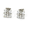 Sterling Silver Stud Earring, Flower Design, with White Cubic Zirconia, Polished, Rhodium Finish, 02.285.0025