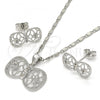 Rhodium Plated Earring and Pendant Adult Set, Bow Design, with White Micro Pave, Polished, Rhodium Finish, 10.156.0104