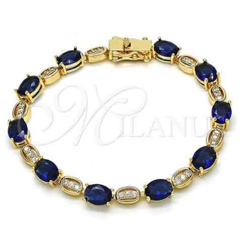 Oro Laminado Tennis Bracelet, Gold Filled Style with Sapphire Blue and White Cubic Zirconia, Polished, Golden Finish, 03.210.0069.4.08
