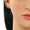 Oro Laminado Earcuff Earring, Gold Filled Style with Multicolor Cubic Zirconia, Polished, Golden Finish, 02.210.0734.1