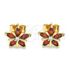 Oro Laminado Stud Earring, Gold Filled Style Flower Design, with Garnet and White Cubic Zirconia, Polished, Golden Finish, 02.387.0075