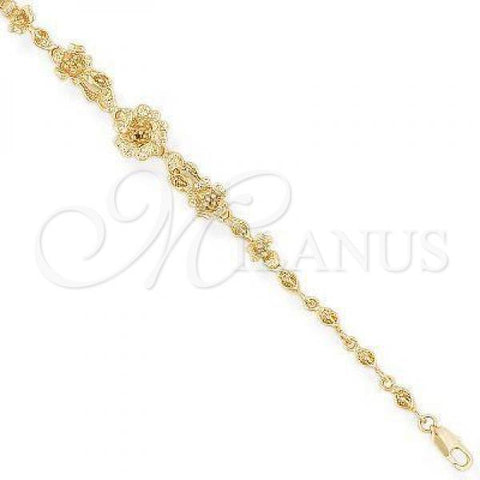 Oro Laminado Fancy Bracelet, Gold Filled Style Flower Design, Matte Finish, Golden Finish, 5.005.009