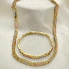 Oro Laminado Necklace and Bracelet, Gold Filled Style Diamond Cutting Finish, Tricolor, 06.102.0008