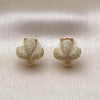 Oro Laminado Stud Earring, Gold Filled Style Flower and Four-leaf Clover Design, Matte Finish, Golden Finish, 02.428.0016