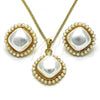 Oro Laminado Earring and Pendant Adult Set, Gold Filled Style with Ivory Pearl, Polished, Golden Finish, 10.379.0062