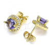 Oro Laminado Stud Earring, Gold Filled Style with Amethyst Cubic Zirconia and White Micro Pave, Polished, Golden Finish, 02.344.0102.1