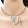 Oro Laminado Medium Rosary, Gold Filled Style Guadalupe and Disco Design, Diamond Cutting Finish, Tricolor, 09.411.0004.24
