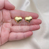 Oro Laminado Stud Earring, Gold Filled Style Heart and Hollow Design, Polished, Golden Finish, 02.341.0197