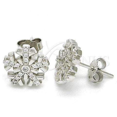 Sterling Silver Stud Earring, with White and White Cubic Zirconia, Polished, Rhodium Finish, 02.336.0109
