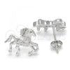 Sterling Silver Stud Earring, Horse Design, with White Micro Pave, Polished, Rhodium Finish, 02.336.0069