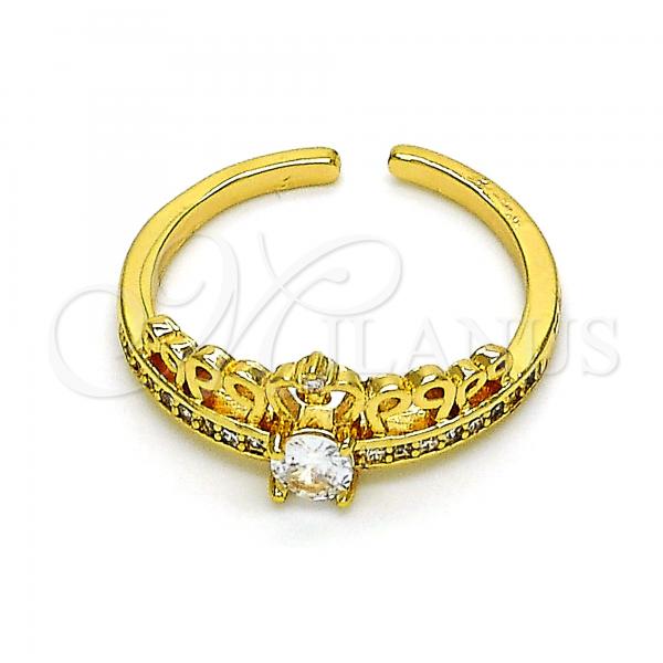 Oro Laminado Multi Stone Ring, Gold Filled Style Crown Design, with White Micro Pave, Polished, Golden Finish, 01.310.0032