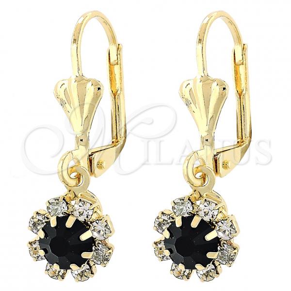 Oro Laminado Dangle Earring, Gold Filled Style Flower Design, with Black and White Cubic Zirconia, Polished, Golden Finish, 5.125.017.1