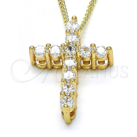 Oro Laminado Pendant Necklace, Gold Filled Style Cross Design, with White Cubic Zirconia, Polished, Golden Finish, 04.156.0167.18