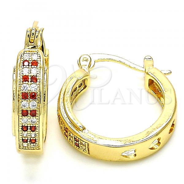 Oro Laminado Small Hoop, Gold Filled Style with Garnet and White Micro Pave, Polished, Golden Finish, 02.210.0270.1.20