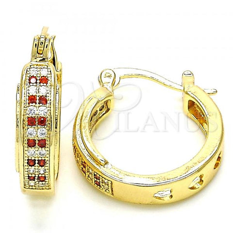 Oro Laminado Small Hoop, Gold Filled Style with Garnet and White Micro Pave, Polished, Golden Finish, 02.210.0270.1.20