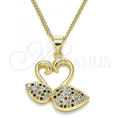 Oro Laminado Pendant Necklace, Gold Filled Style Swan Design, with Multicolor Micro Pave, Polished, Golden Finish, 04.344.0019.2.20