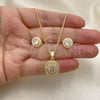 Oro Laminado Earring and Pendant Adult Set, Gold Filled Style Sun Design, with White Cubic Zirconia and White Micro Pave, Polished, Golden Finish, 10.342.0095