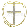 Oro Laminado Pendant Necklace, Gold Filled Style Cross Design, with White Micro Pave, Polished, Golden Finish, 04.156.0235.20