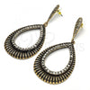 Oro Laminado Long Earring, Gold Filled Style Teardrop Design, with Black Crystal, Black Enamel Finish, Golden Finish, 02.268.0038