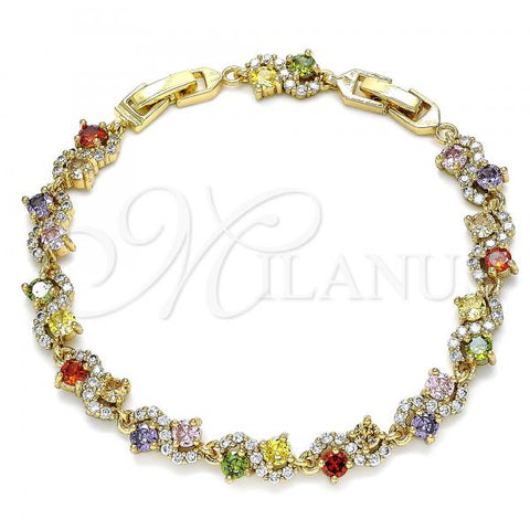 Oro Laminado Tennis Bracelet, Gold Filled Style with Multicolor Cubic Zirconia, Polished, Golden Finish, 03.283.0024.1.08