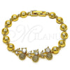 Oro Laminado Fancy Bracelet, Gold Filled Style Cherry and Ball Design, with White Cubic Zirconia and White Micro Pave, Polished, Golden Finish, 03.283.0474.1.07