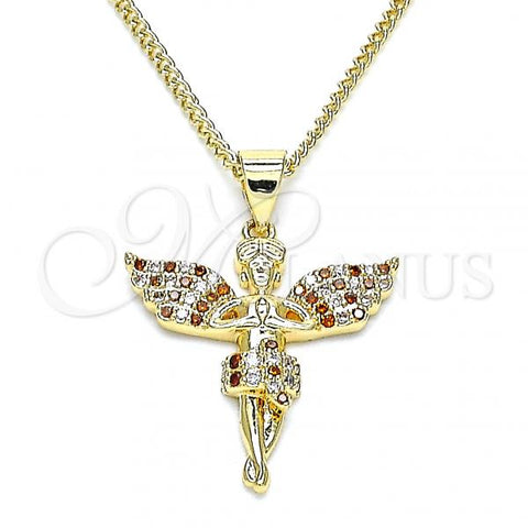 Oro Laminado Pendant Necklace, Gold Filled Style Angel Design, with Garnet and White Micro Pave, Polished, Golden Finish, 04.156.0438.1.20